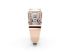 Emerald Cut Diamond Mens Ring Set in Rose gold with Baguette and Round Side Stones