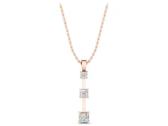 Three-Stone Princess Cut Pendant Set in Rose gold with Stacked Prong Setting