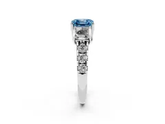 Fancy Blue Asscher Cut Diamond Three-Stone Ring Set in White gold with Pavé Band