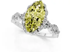 Fancy Yellow Marquise Cut Diamond Halo Twist Band Solitaire Ring Set in Platinum with Prong-Set Center Stone
