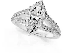 Marquise Cut Diamond Split Shank Pavé Engagement Ring Set in White gold with Prong-Held Center Stone