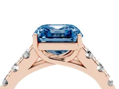 Fancy Blue Asscher Cut Diamond Solitaire Ring Set in Rose gold with Cut-Down Micro Pavé Band and Prong Setting