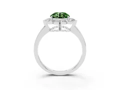 Fancy Green Round Cut Diamond Halo Cluster Engagement Ring Set in White gold with Solitaire Band and Prong Setting