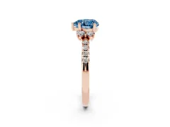 Fancy Blue Heart Cut Diamond Three-Stone Pavé Ring Set in Rose gold with Prong Setting