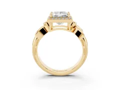Princess Cut Diamond Halo Floral Band Ring Set in Yellow gold with Prong Setting