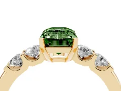 Fancy Green Emerald Cut Diamond Five-Stone Prong Set Engagement Ring Set in Yellow gold with Channel Band