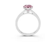 Fancy Pink Round Cut Diamond Solitaire Ring Set in White gold with Pavé Accent Band and Classic Prong Setting