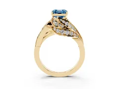 Fancy Blue Asscher Cut Diamond Solitaire Ring Set in Yellow gold with Layered Twist Pavé Band