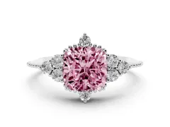 Fancy Pink Cushion Cut Diamond Cluster Ring Set in Silver with Beaded Band