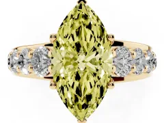 Fancy Yellow Marquise Cut Diamond Pavé Engagement Ring Set in Yellow gold with Prong Setting