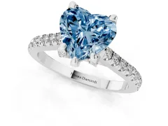 Fancy Blue Heart Cut Diamond Solitaire Ring Set in Silver with Brilliant Pavé Band and Prong Setting