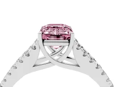Fancy Pink Emerald Cut Diamond Split Shank Pavé Engagement Ring Set in Silver with Prong-Held Center Stone