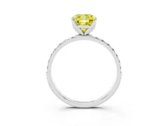 Fancy Yellow Cushion Cut Diamond Solitaire Engagement Ring Set in Silver with Round Pavé Band and Prong Setting