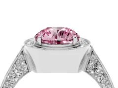 Fancy Pink Round Cut Diamond Halo Engagement Ring Set in Silver with Accent Split Shank Band