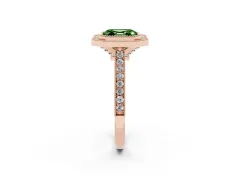 Fancy Green Asscher Cut Diamond Halo Milgrain Pavé Band Ring Set in Rose gold with Prong Setting