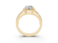 Round Cut Diamond Halo Ring Set in Yellow gold with Double Pavé Split Shank
