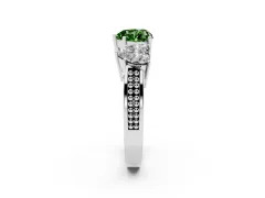 Fancy Green Heart Cut Diamond Three-Stone Ring Set in Platinum with Textured Band