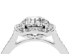 Round Cut Diamond Halo Ring Set in White gold with Pavé-Lined Shoulders and Prong Setting