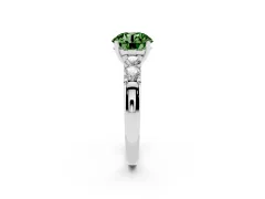 Fancy Green Round Cut Diamond Five-Stone Prong Set Engagement Ring Set in Silver with Channel Band