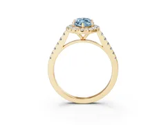 Fancy Blue Marquise Cut Diamond Halo Pavé Engagement Ring Set in Yellow gold with Prong Setting