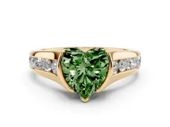Fancy Green Heart Cut Diamond Bezel-Set Solitaire Ring Set in Yellow gold with Channel-Set Band