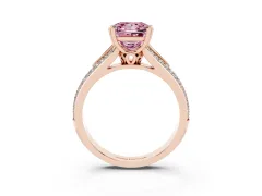 Fancy Pink Princess Cut Diamond Split Shank Pavé Engagement Ring Set in Rose gold with Prong-Set Center Stone