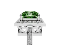 Fancy Green Princess Cut Diamond Halo Ring Set in Platinum with Accent-Lined Split Shank and Prong Setting