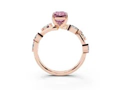 Fancy Pink Radiant Cut Diamond Solitaire Ring Set in Rose gold with Twisted Marquise Accent Band