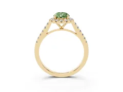 Fancy Green Pear Cut Diamond Halo Pavé Engagement Ring Set in Yellow gold with Prong Setting