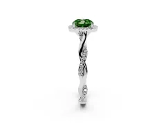 Fancy Green Cushion Cut Diamond Halo Twist Band Solitaire Ring Set in Silver with Prong Setting