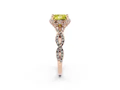 Fancy Yellow Princess Cut Diamond Halo Twist Band Solitaire Ring Set in Rose gold with Prong-Set Center Stone
