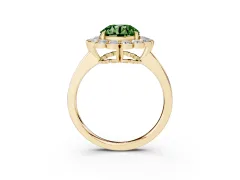 Fancy Green Round Cut Diamond Halo Cluster Engagement Ring Set in Yellow gold with Solitaire Band and Prong Setting