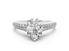 Pear Cut Diamond Solitaire Pavé Engagement Ring Set in Silver with Prong Setting