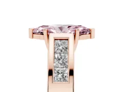 Fancy Pink Marquise Cut Diamond Solitaire Ring Set in Rose gold with Channel-Set Accent Stones and Prong Setting