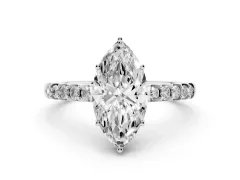 Marquise Cut Diamond Solitaire Engagement Ring Set in White gold with Pavé Band and Prong Setting