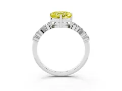 Fancy Yellow Heart Cut Diamond Ring Set in White gold with Scattered Round Accents