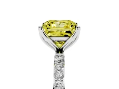 Fancy Yellow Princess Cut Diamond Solitaire Engagement Ring Set in White gold with Round Pavé Band and Prong Setting