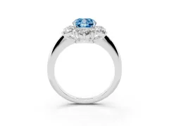 Fancy Blue Cushion Cut Diamond Cluster Halo Ring Set in Platinum with Solitaire Band and Prong Setting