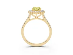 Fancy Yellow Oval Cut Diamond Halo Ring Set in Yellow gold with Pavé Band and Prong Setting