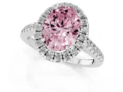Fancy Pink Oval Cut Diamond Halo Pavé Engagement Ring Set in White gold with Prong Setting