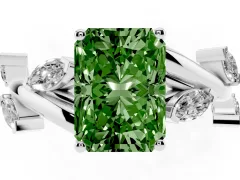 Fancy Green Radiant Cut Diamond Solitaire Ring Set in White gold with Twisted Marquise Accent Band