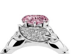 Fancy Pink Heart Cut Diamond Leaf-Inspired Engagement Ring Set in White gold with Round Accents