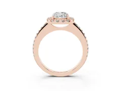 Cushion Cut Diamond Pavé Halo Ring Set in Rose gold with Prong Setting