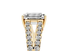 Emerald Cut Diamond Split Shank Pavé Engagement Ring Set in Yellow gold with Prong-Held Center Stone
