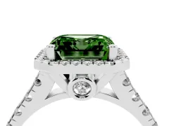 Fancy Green Asscher Cut Diamond Halo Engagement Ring Set in Platinum with Pavé Band and Prong-Set Center