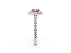 Fancy Pink Cushion Cut Diamond Pavé Halo Ring Set in Platinum with Prong Setting
