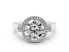 Round Cut Diamond Halo Ring Set in Silver with Pavé-Lined Split Shank Band