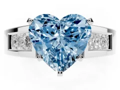 Fancy Blue Heart Cut Diamond Solitaire Ring Set in Platinum with Channel-Set Accent Stones and Prong Setting