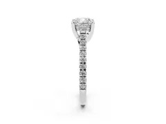 Cushion Cut Diamond Solitaire Ring Set in Silver with Brilliant Pavé Band and Prong Setting