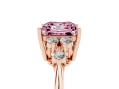 Fancy Pink Princess Cut Diamond Cluster Ring Set in Rose gold with Plain Band and Prong Setting